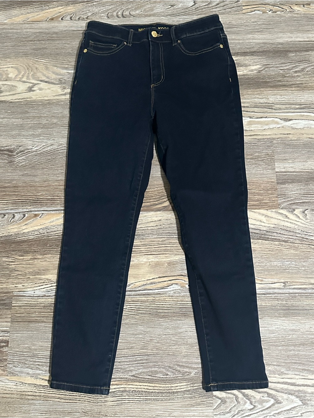Michael Kors Dark Navy Straight Leg Jeans with Gold Hardware